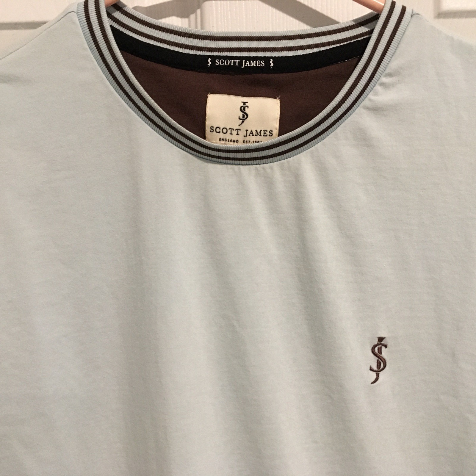 Scott James T-Shirt Men’s Blue/Brown Short Sleeve Crew Neck Size Medium