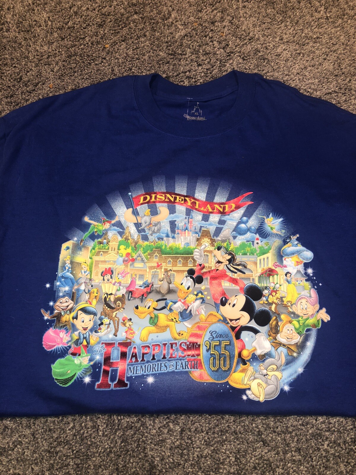 XL BLUE reflective HAPPIEST MEMORIES ON EARTH 55 Large DISNEY CAST SHIRT TEE
