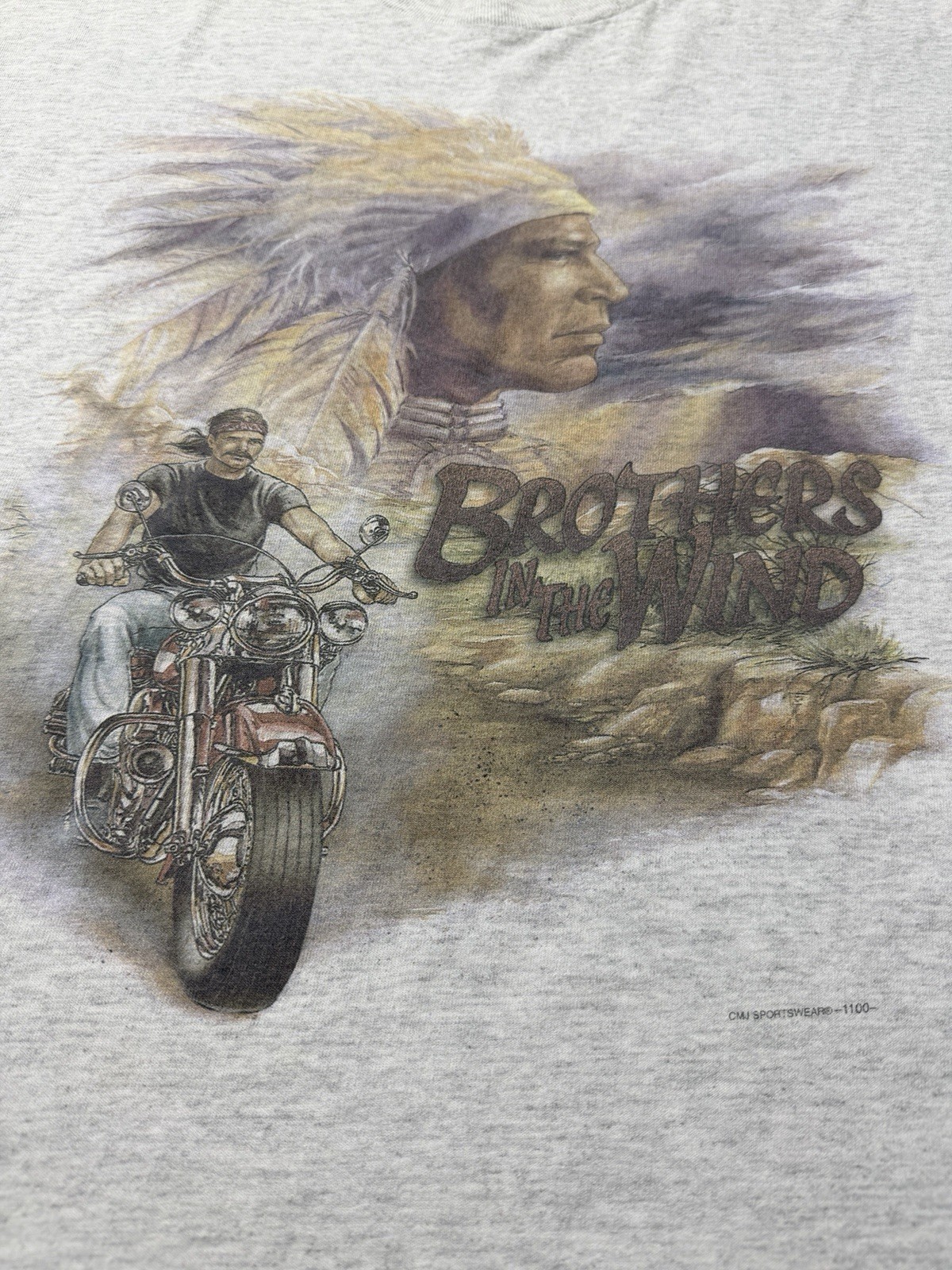 VTG CMJ Mens XL Brothers In The Wind Motorcycle Biker Indian Graphic Shirt 90s