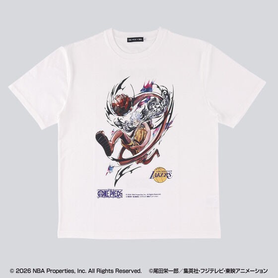 ONE PIECE × NBA T-Shirts Luffy x Los Angeles Lakers BLACK、White