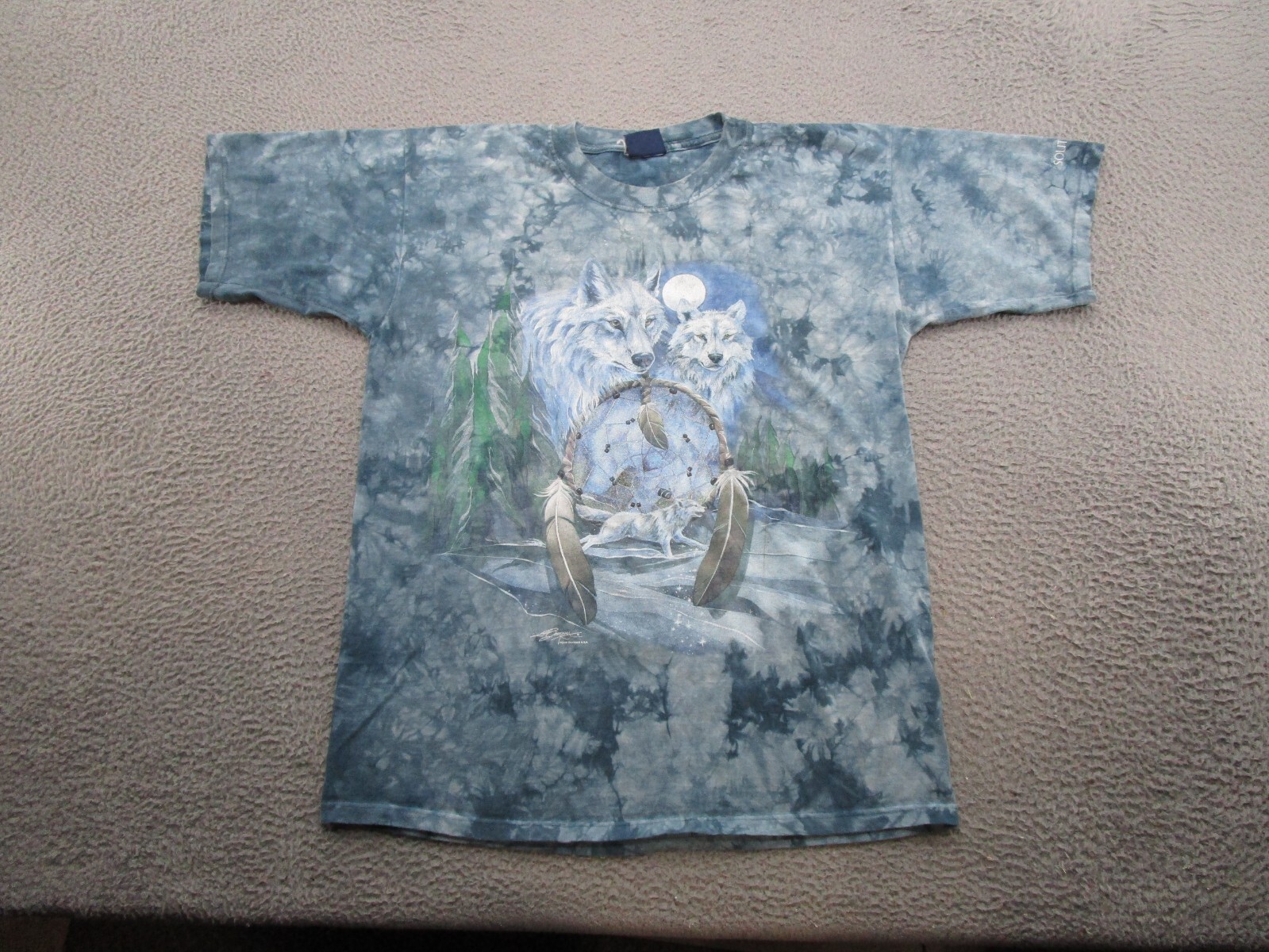 Vintage Polar Graphics Double Sided Tye Die Nature Wolf Native Indian Shirt Read