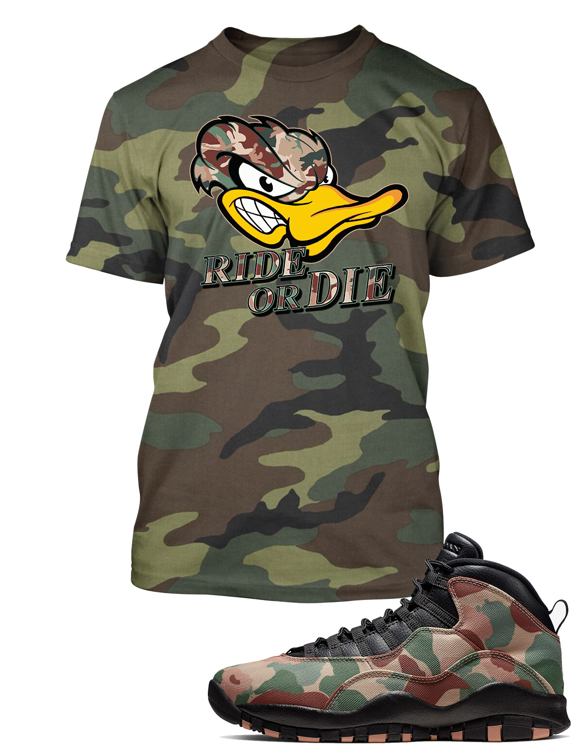 Ride or Die Duck Graphic Sneaker Tee Shirt Match J10 Duck Camo Pro Club Shaka T