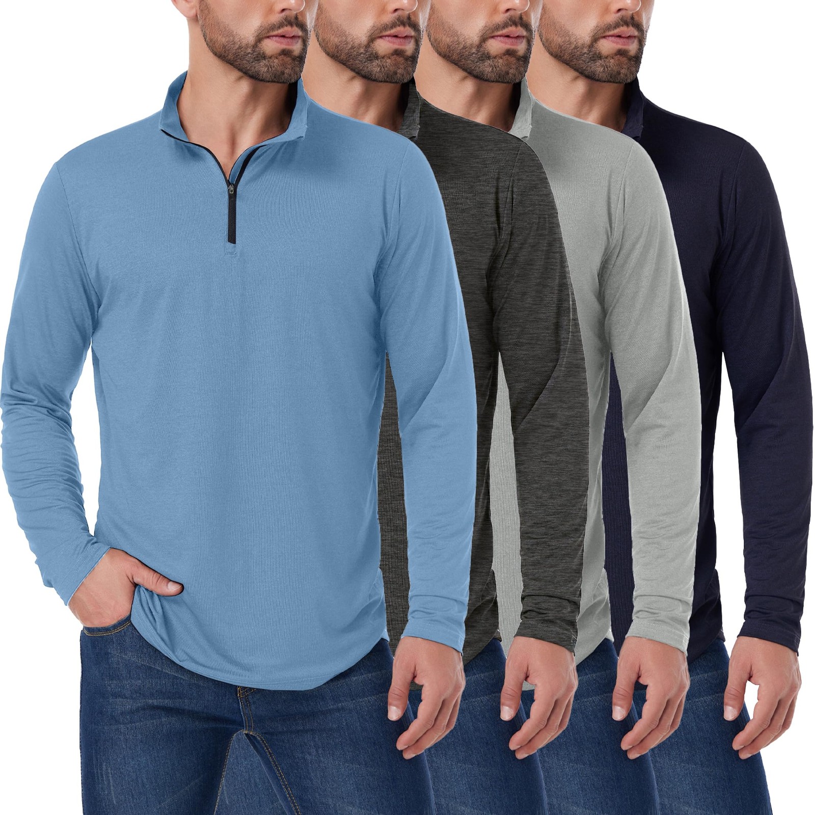 4 Pack Men’s Quarter Zip Pullover Quick Dry Active Casual Athletic Long Sleev…
