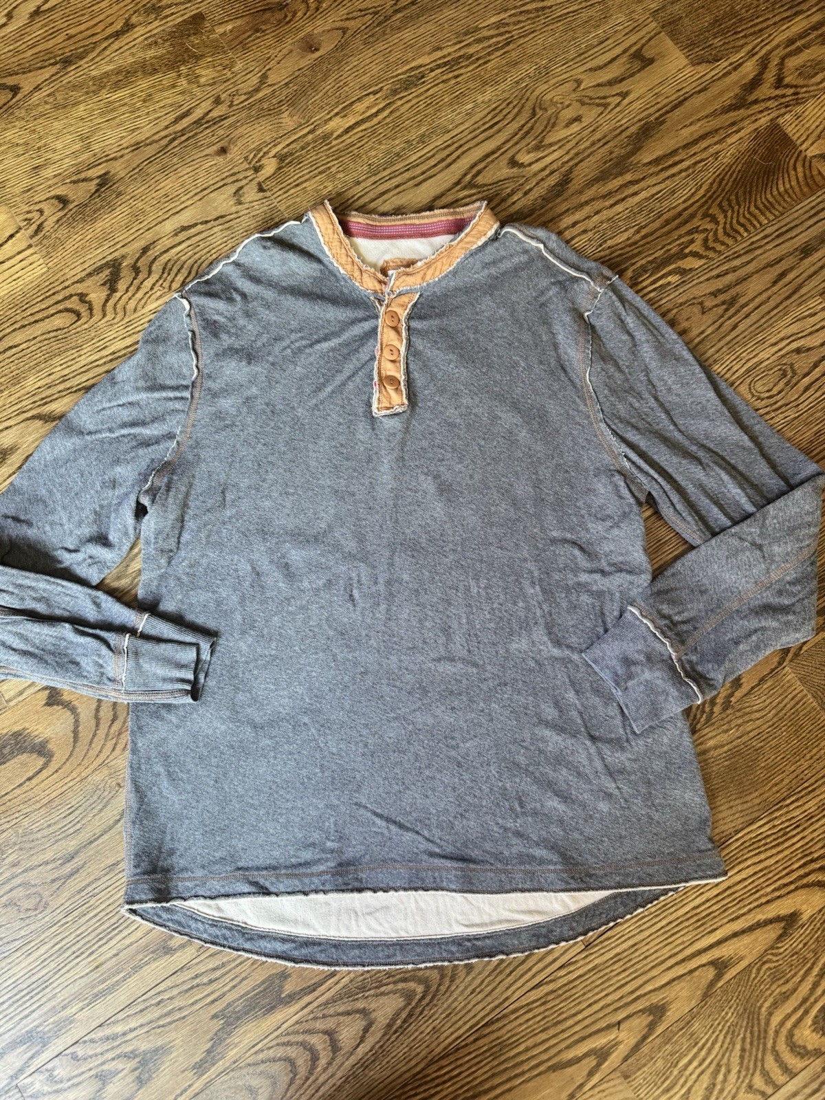 Carbon2Cobalt Mens Large Gray Henley Long Sleeve Shirt Cotton Casual