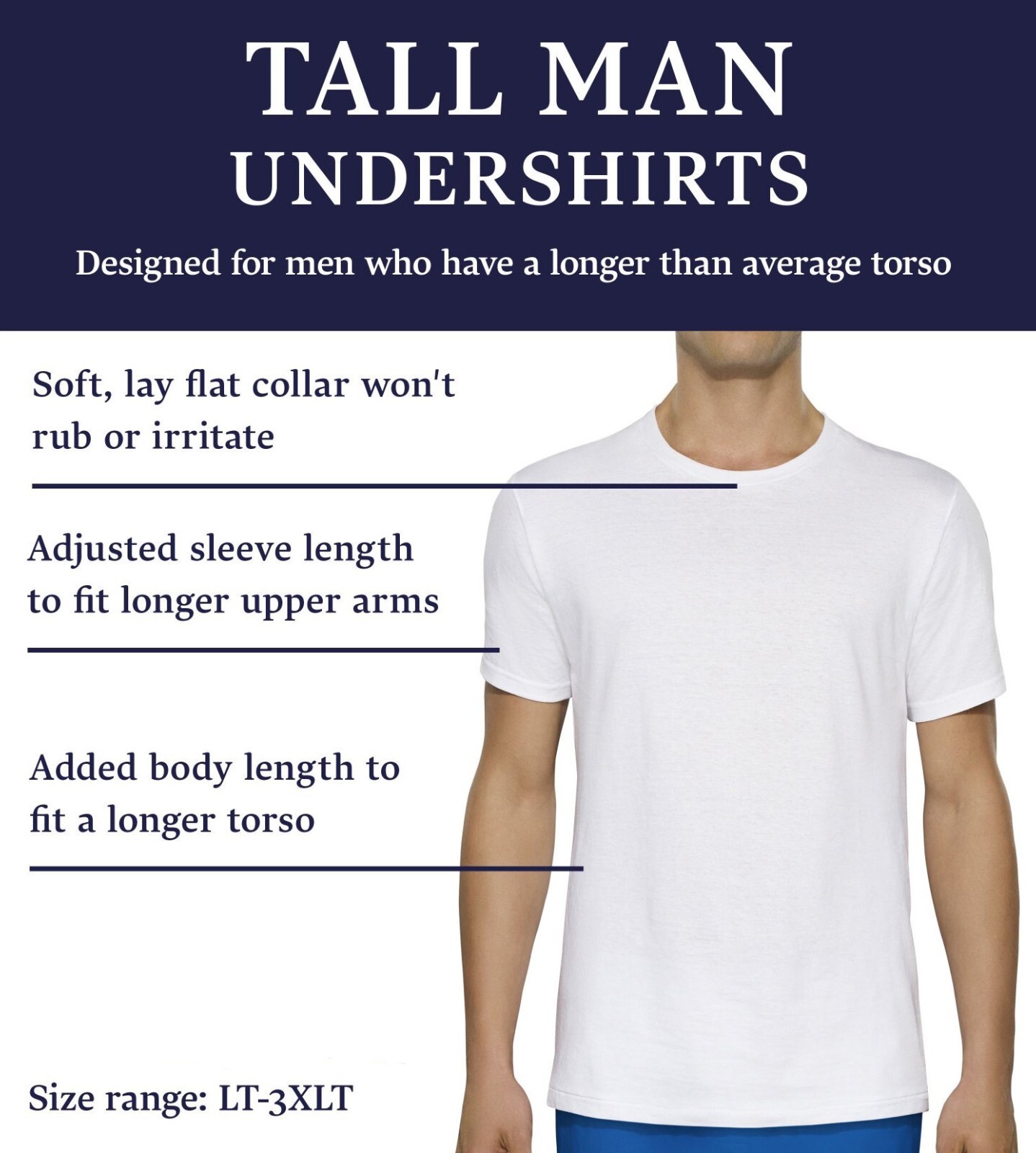 3 White Tall Man 3XT 54-56 Inch Crew Neck T-Shirts Fruit Of The Loom 137-142 CM