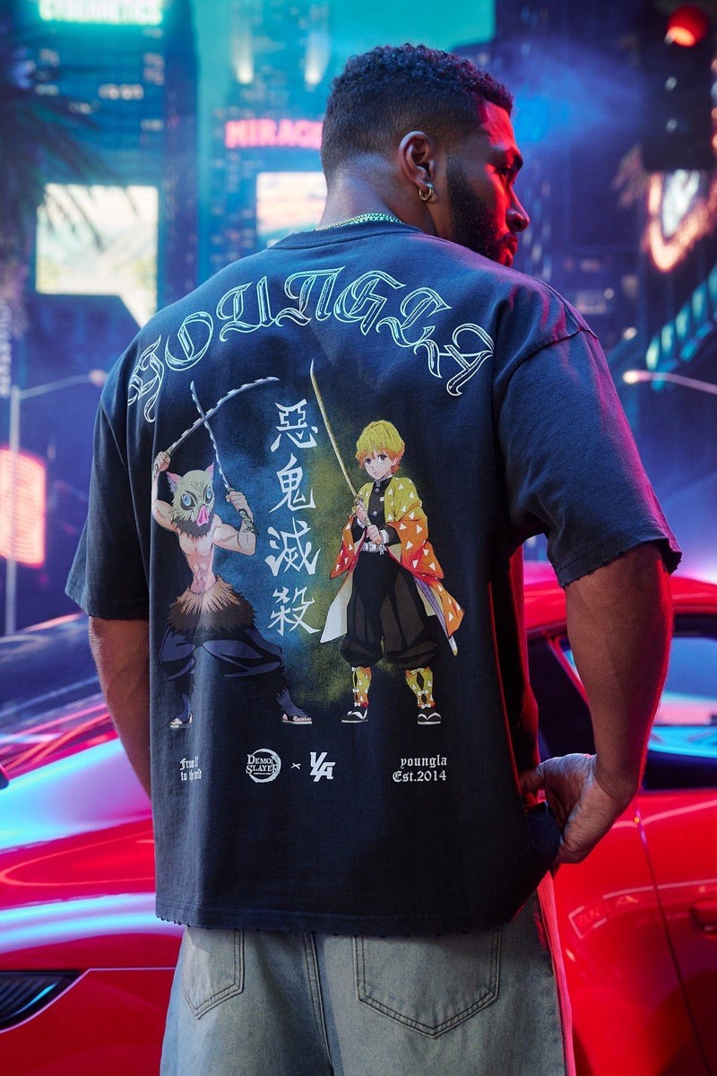 YOUNGLA 4266 DEMON SLAYER KIMETSU NO YAIBA CHARACTER TEES SWORDSMEN DUO – LARGE