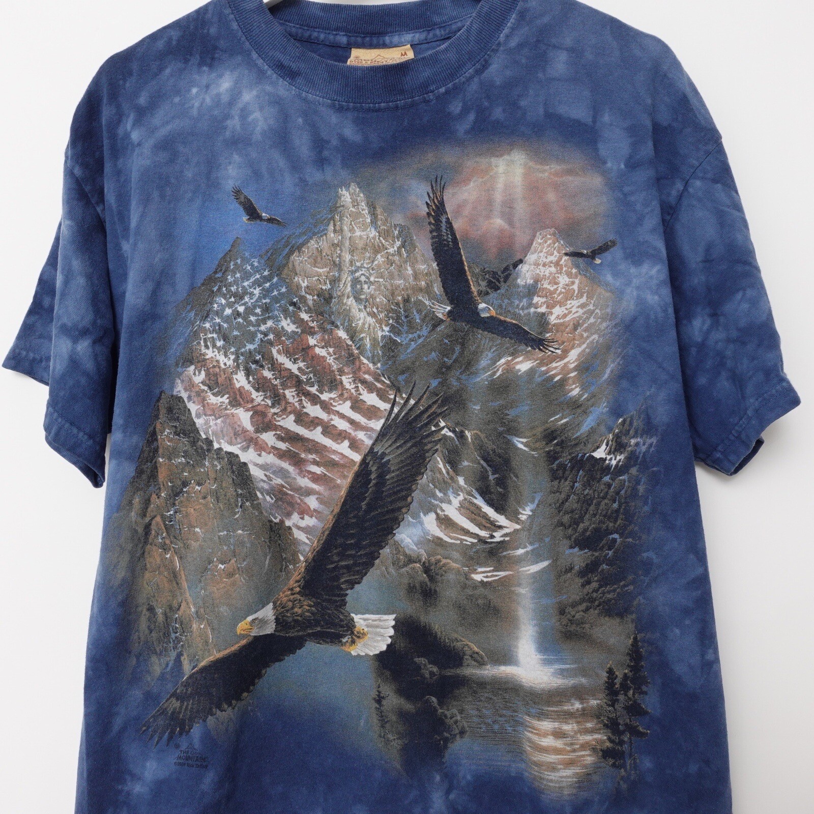 Vintage The Mountain Shirt Medium Blue Tie Dye Mountains Eagle Animals Nature