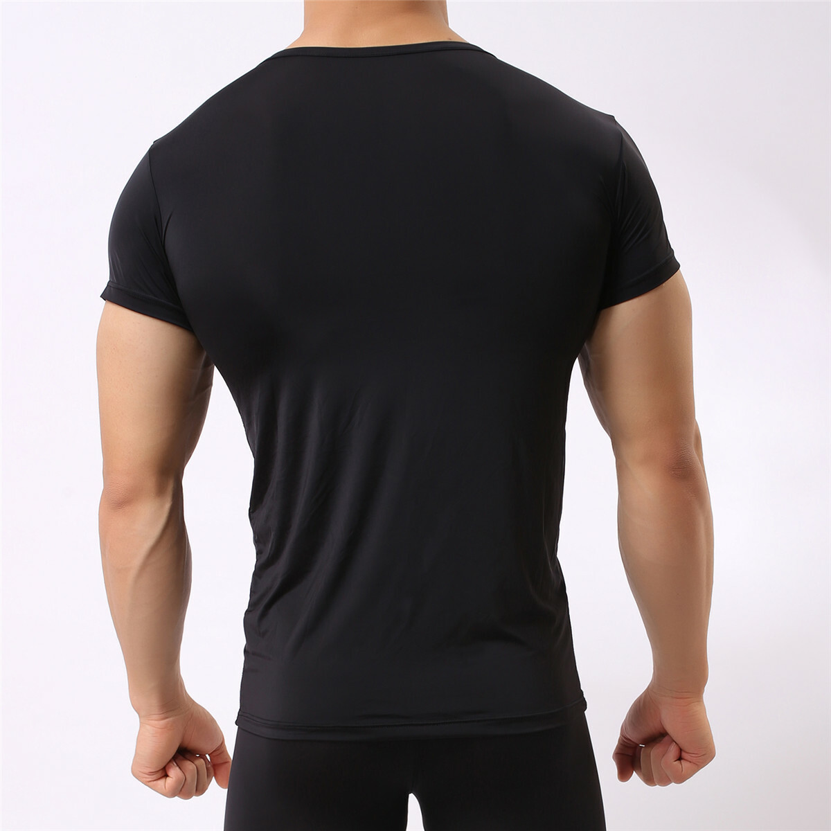 Men Smooth Gym Sport T-shirt Fitness Muscle Stretch Soft Tee Tops Clothes Basic