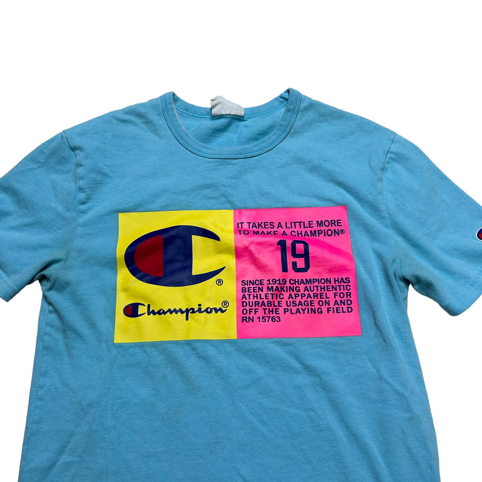Champion Shirt Mens Small Aqua Blue Short Sleeve Casual Crew Neck