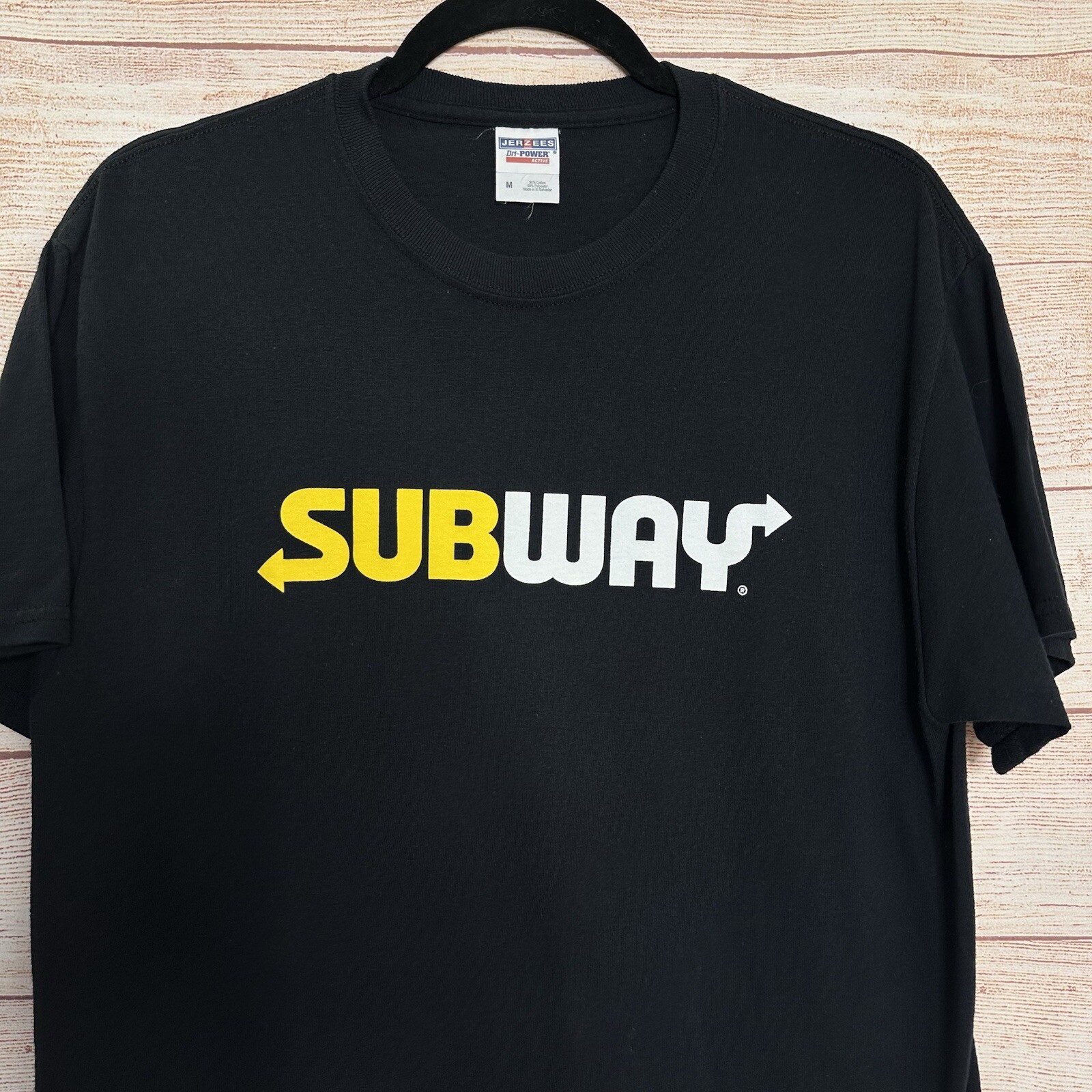 Subway Sandwich Black Logo Jerzees DriPower Short Sleeve Work T Shirt Men’s M