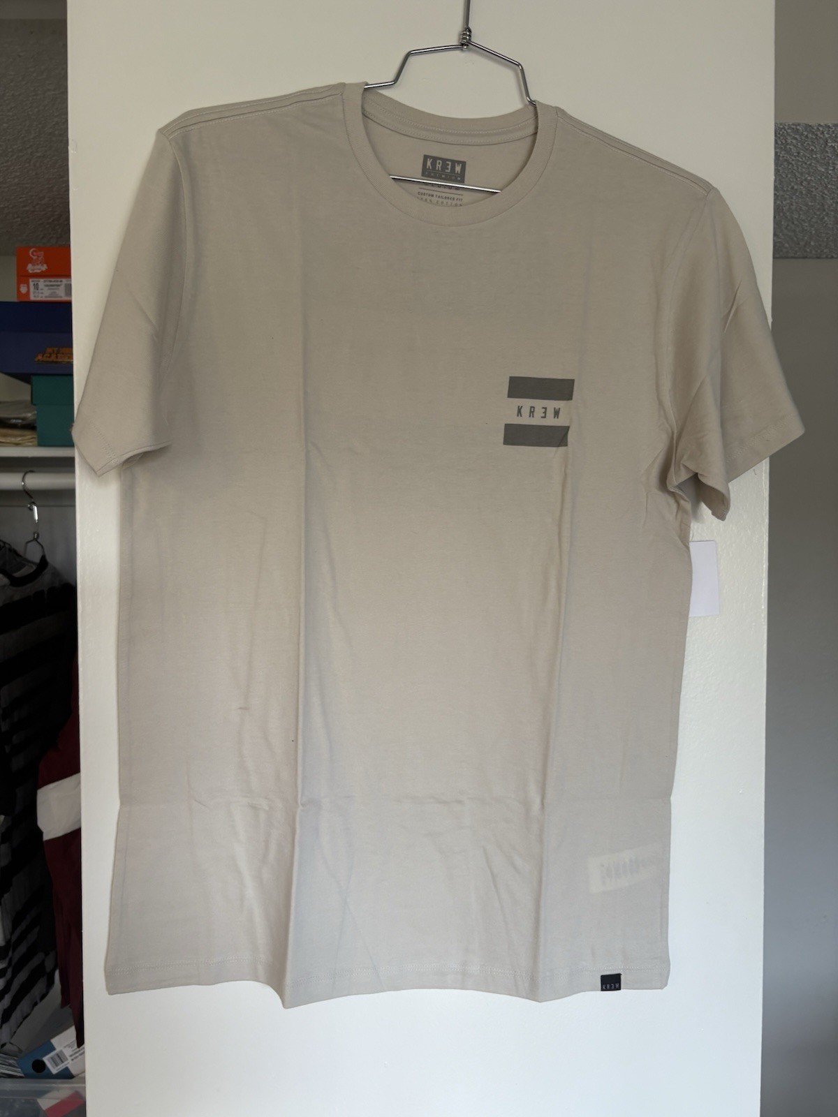 KREW T-Shirt Mens Medium Beige Graphic Tee Skate Streetwear Los Angeles Rare