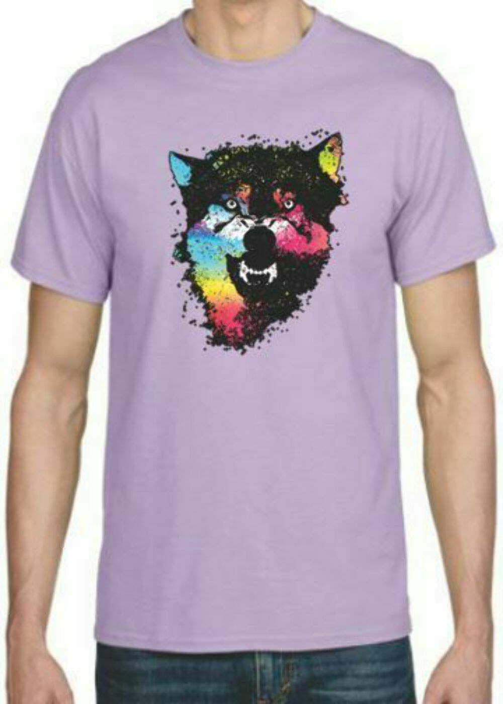 Adult DryBlend® T-Shirt – ( COLORFUL TECHINCOLOR / NEON WOLF / WOLVES)