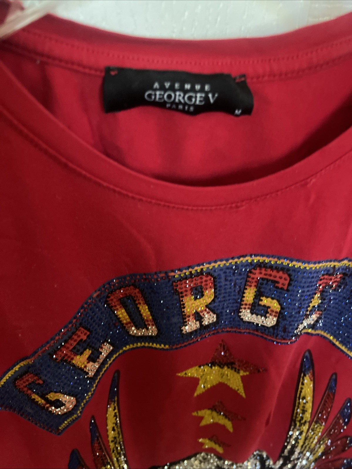Avenue George V Paris Men’s Short Sleeve Red T-shirt Skull rhinestone M