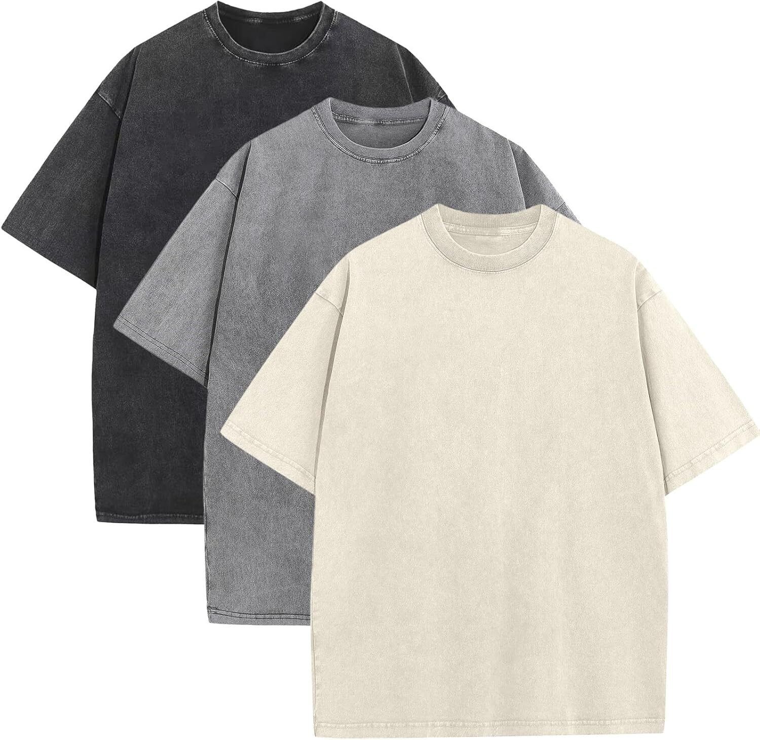 Men’s Vintage Washed Oversized T Shirt Loose Fit 100% Cotton Short Sleeve Tee