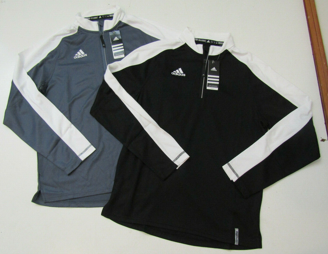 ADIDAS Mens Long Sleeve Knit 1/4 Zip Pullover Sweater Small S Black Gray White