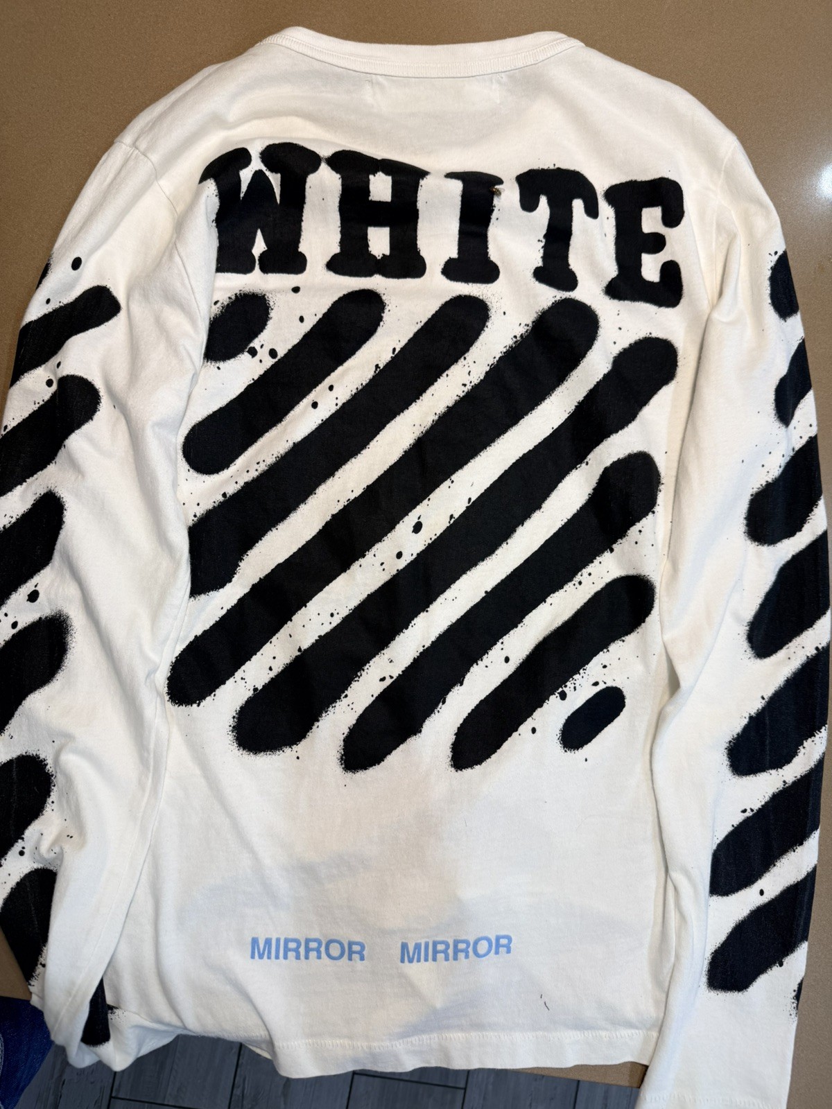 Off-White T-Shirt Tee Spray Diagonal Lines Men’s Size S Mirror 2013 Long Sleeve