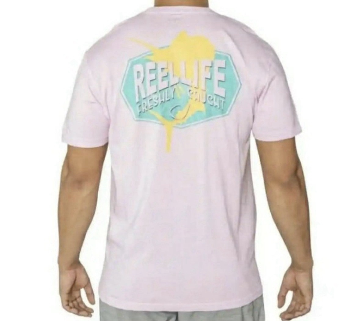 Reel Life Men’s Medium T Shirt Short Sleeve Marlin Ocean Washed Pink Tee Lot A