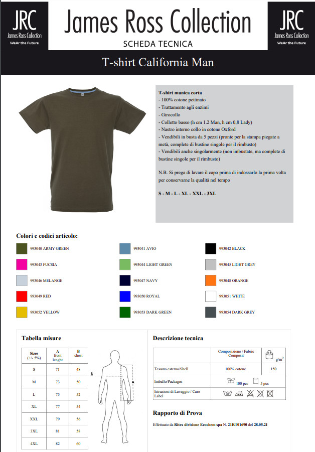 JRC CALIFORNIA MAN Men’s Crew Neck Jersey Half Sleeve Short 100% Cotton T-Shirt