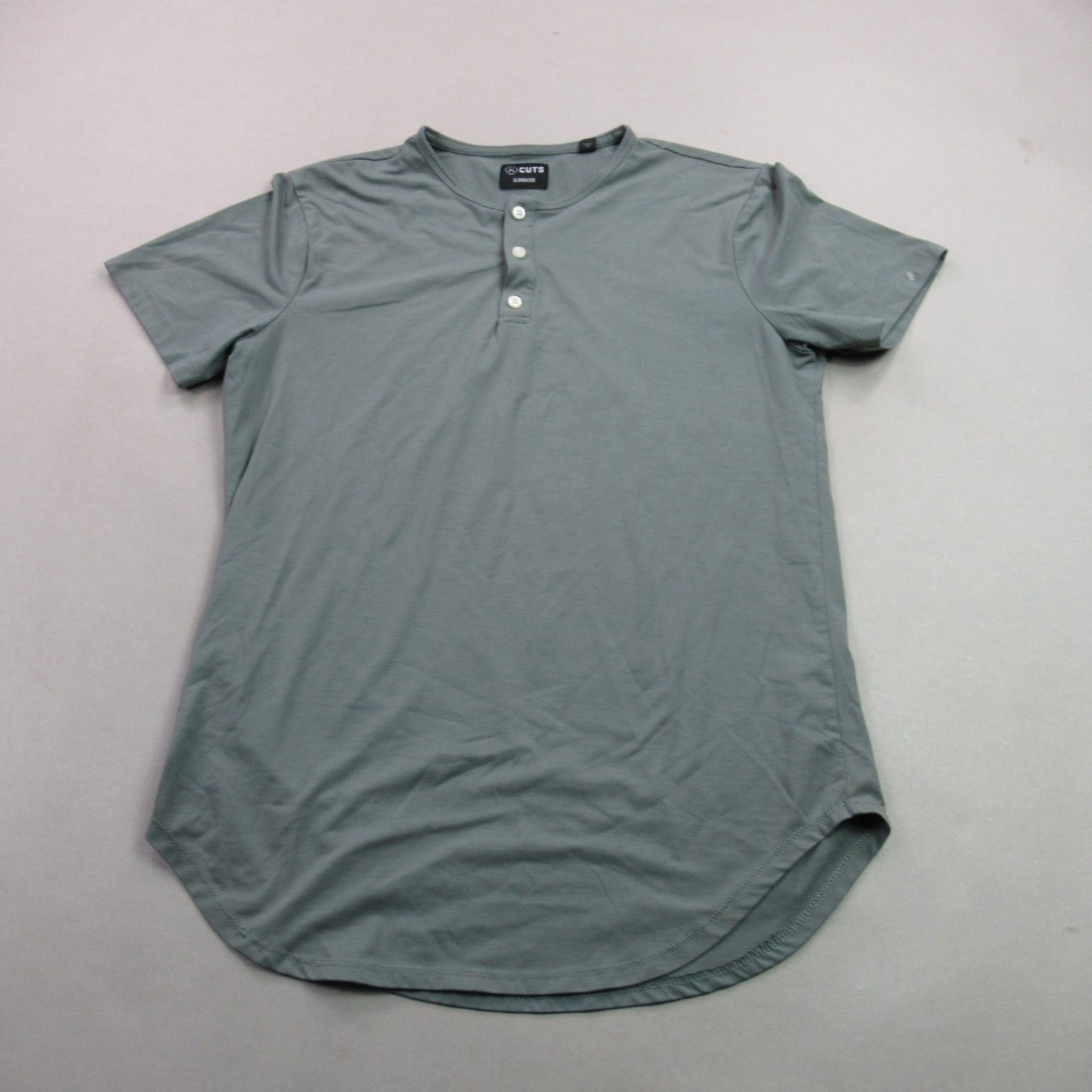 Cuts Shirt Mens Medium Short Sleeve Henley Crew Neck Buttons Pullover Green