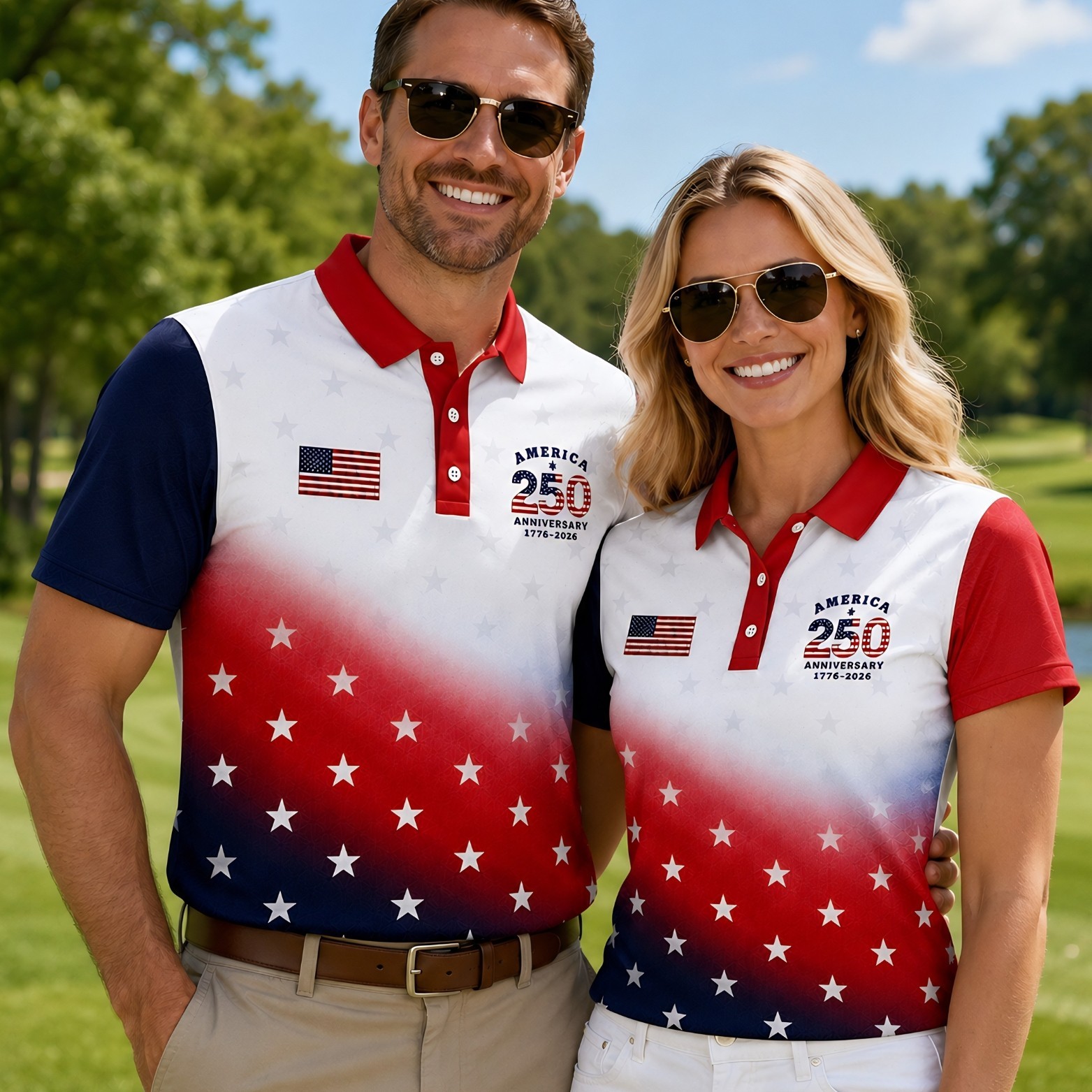 250 Years Of Freedom Patriotic Golf Shirt, Gradient 4th Of July Golf Polo(S-5XL)