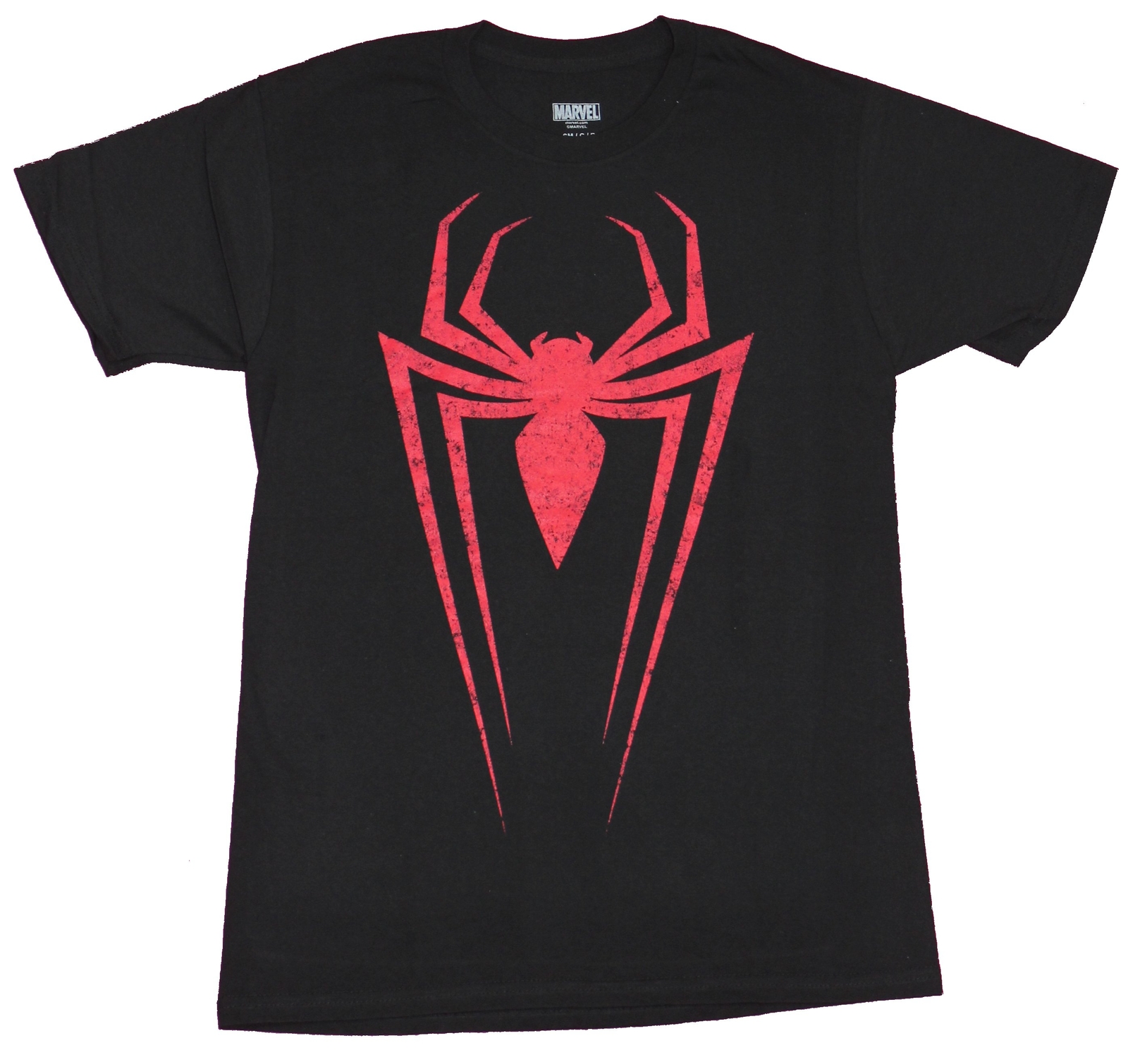 Spider-Man Adult New T-Shirt – Distressed Red Long-Legged Spider Logo