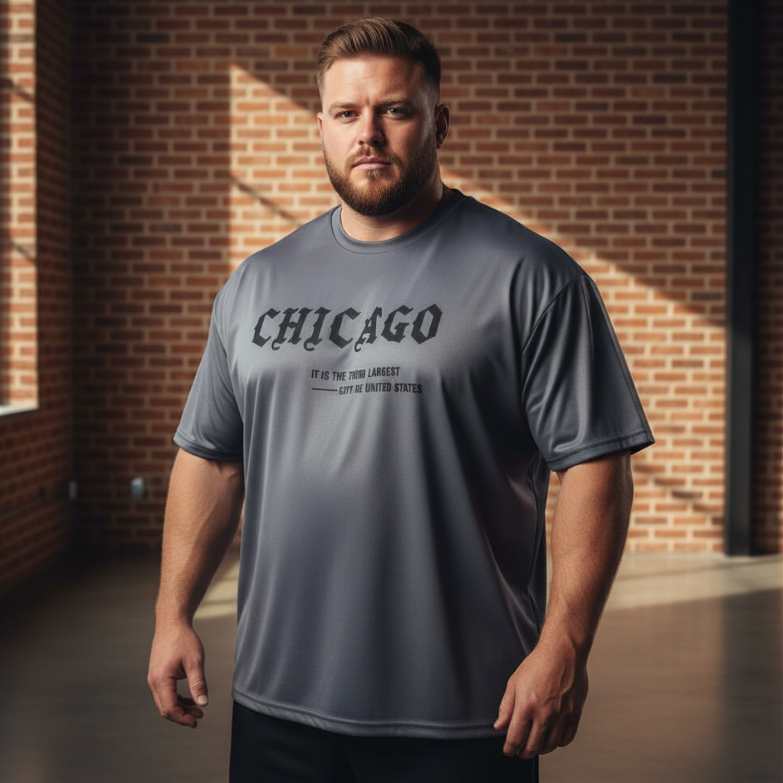 HMXRBY Mens Chicago Graphic T-Shirt 6XL Gray Polyester Spandex Big and Tall Tee
