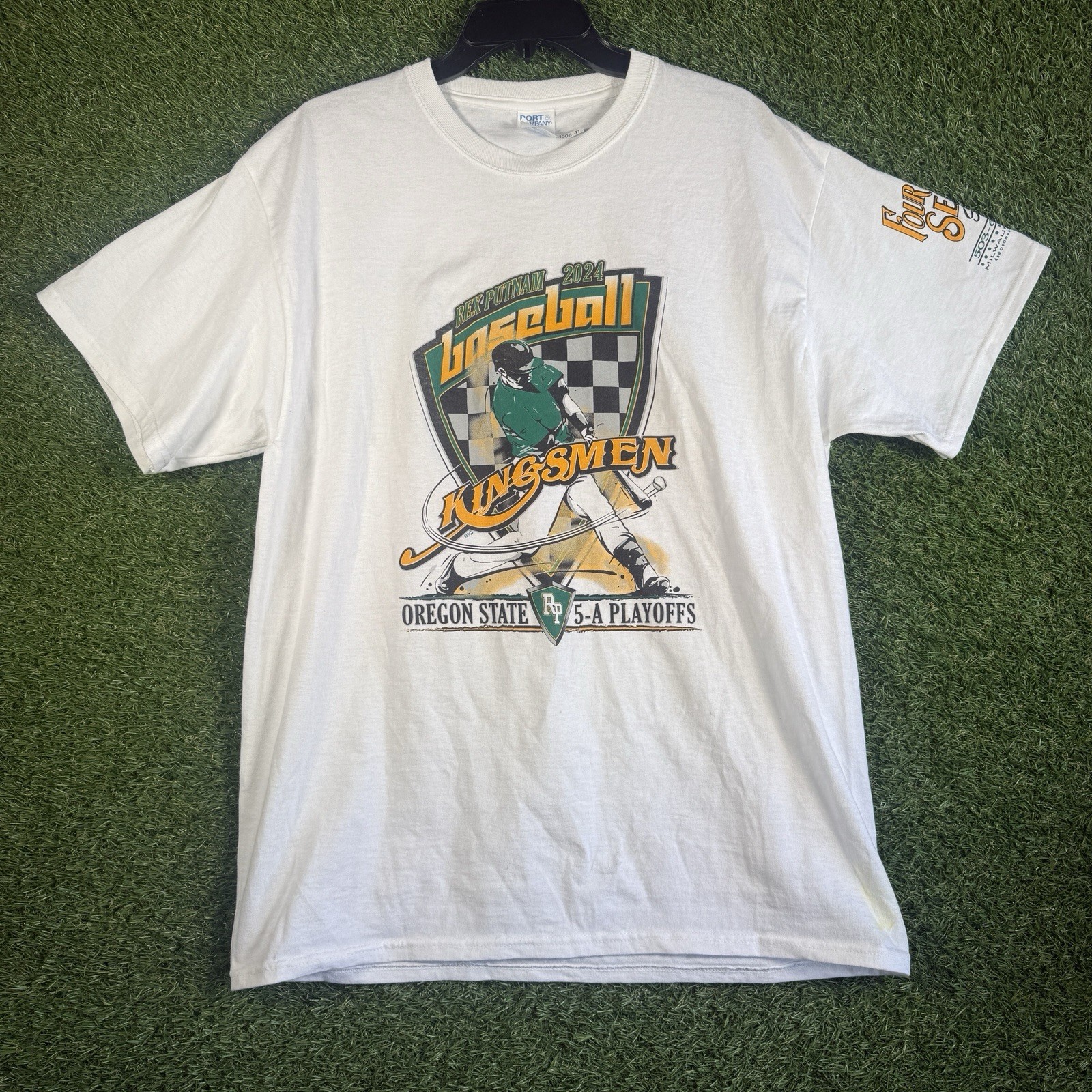 Port & Company Kingsmen 2024 Baseball Tee L White Graphic Four Seasons Oregon