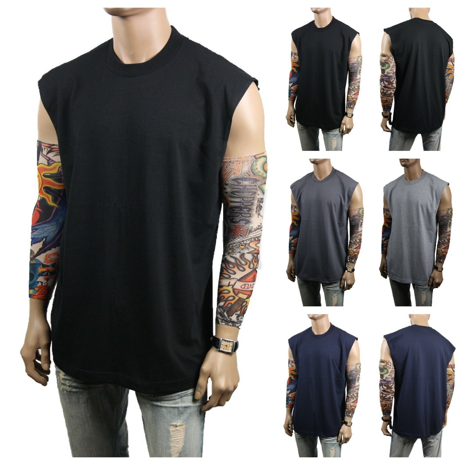 Men T-Shirt S-5XL HEAVY WEIGHT Crew Neck Muscle Plain Tank Top Sleeveless GYM