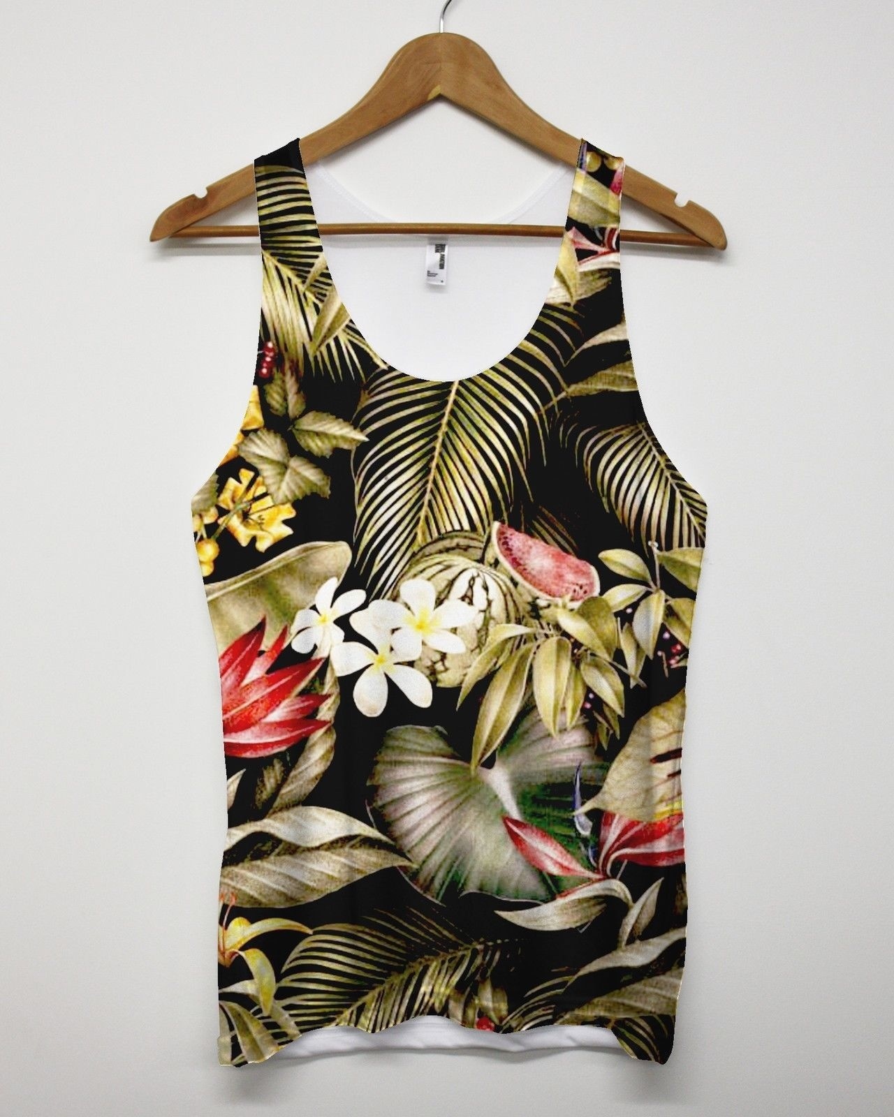 Jungle Watermelon All Over Print Tank Top Tropical Leaves Palm Summer Sun Vest
