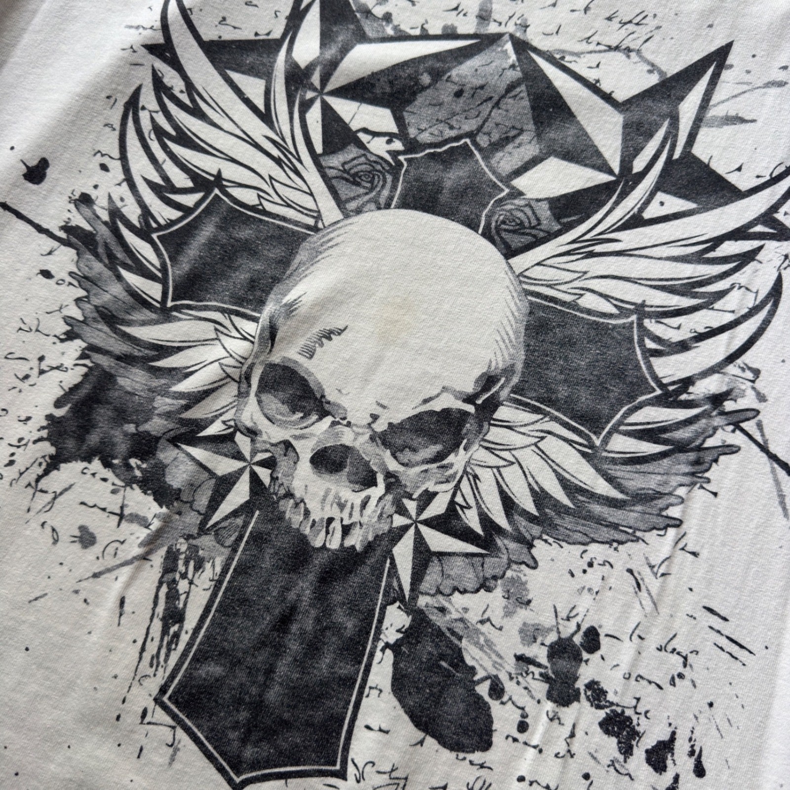 ALStyle Skull Graphic Tee Men’s XL Cream Affliction Style Y2K Grunge
