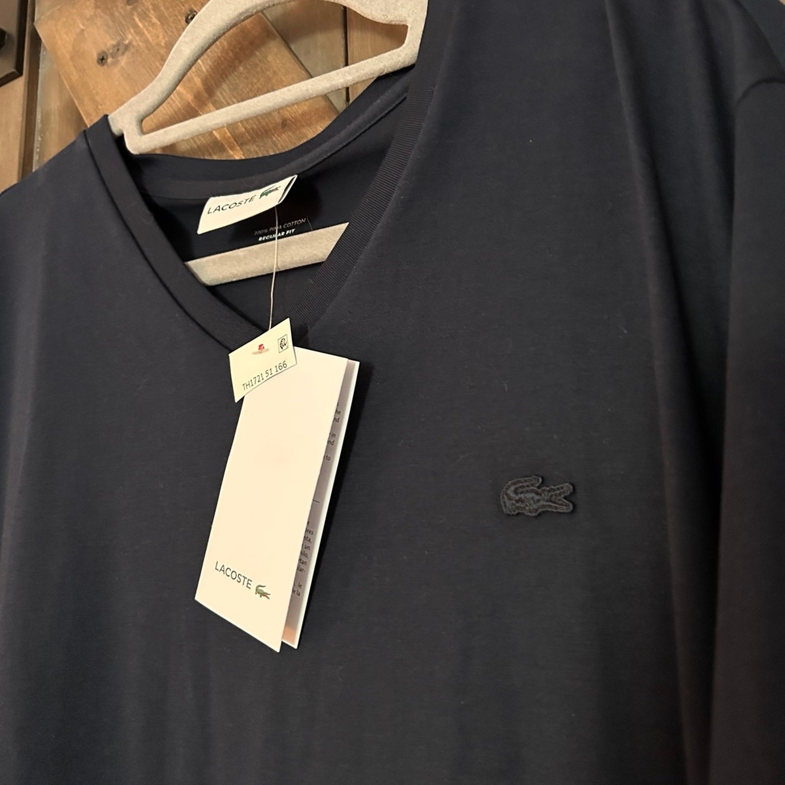 NWT LACOSTE V-Neck Pima Cotton Navy Blue T-Shirt Men’s Size XXL