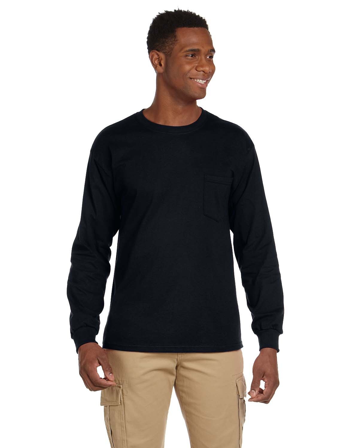 2 Pack Of Gildan G241 Adult Ultra Cotton T Shirt Long Sleeve Pocket T-Shirt