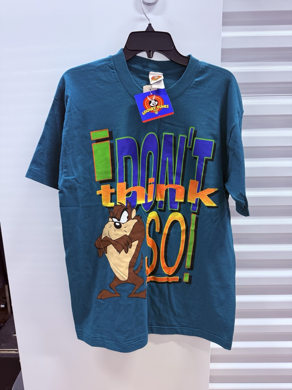 Vtg Looney Tunes t- Shirt L Taz single stitch Teal I don’t think So Y2k 1998 NWT