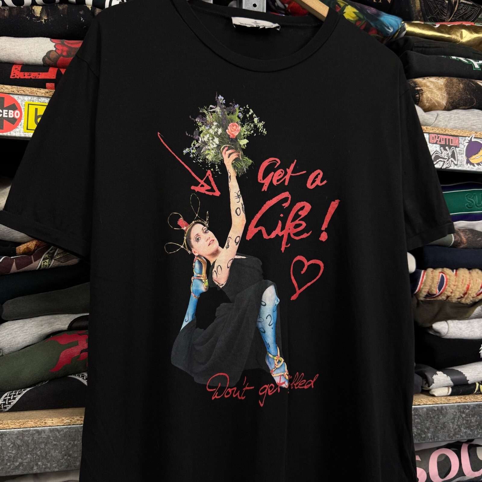 VIVIENNE WESTWOOD GET A LIFE OVERSIZED BLACK T-SHIRT MENS SIZE MEDIUM
