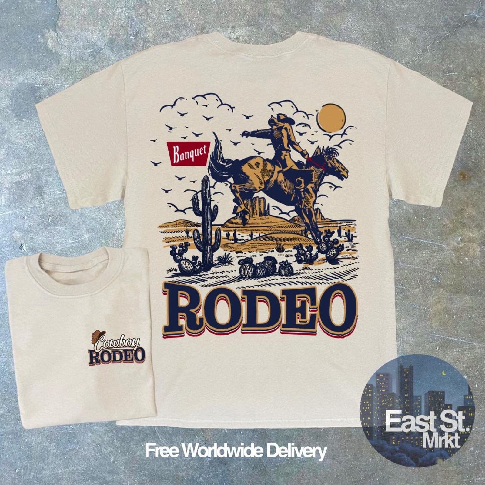 Vintage Rodeo Cowboy Graphic Tee Mens Western Cowboy T-Shirt