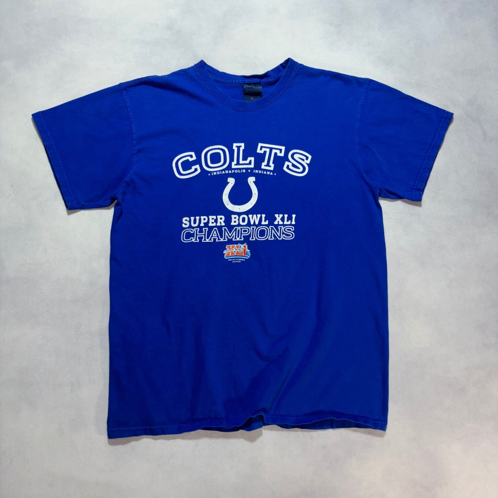 Indianapolis Colts Super Bowl XLI Champions T-Shirt Mens M Blue 2007 Vtg Y2K