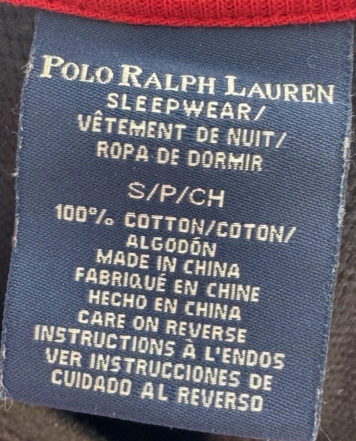 Polo Ralph Lauren Sleepwear Mens Small Waffle Knit Shirt Black 100% Cotton
