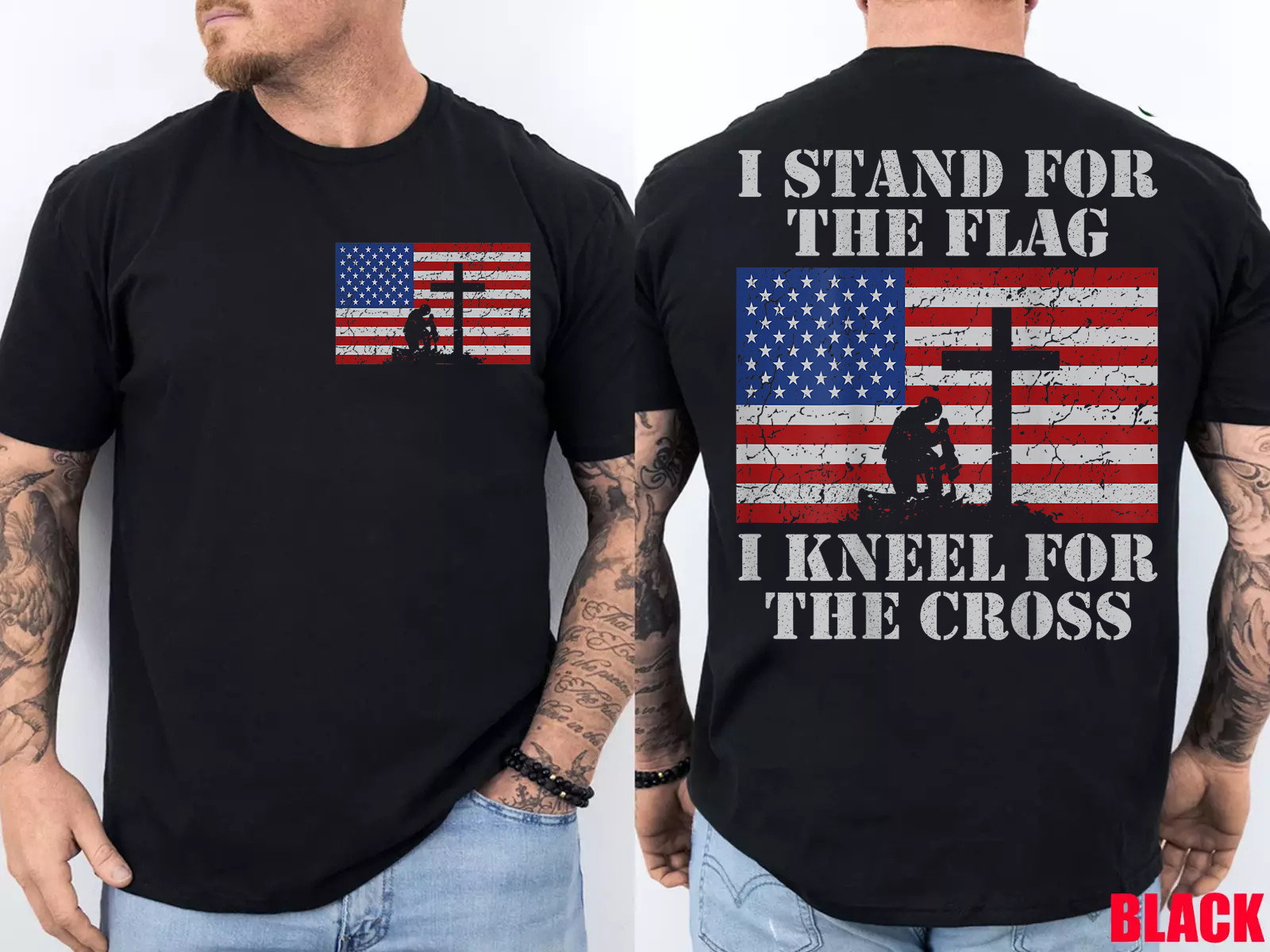 Stand for The Flag I Kneel for The Cross T-Shirt Patriotic Christian USA Flag