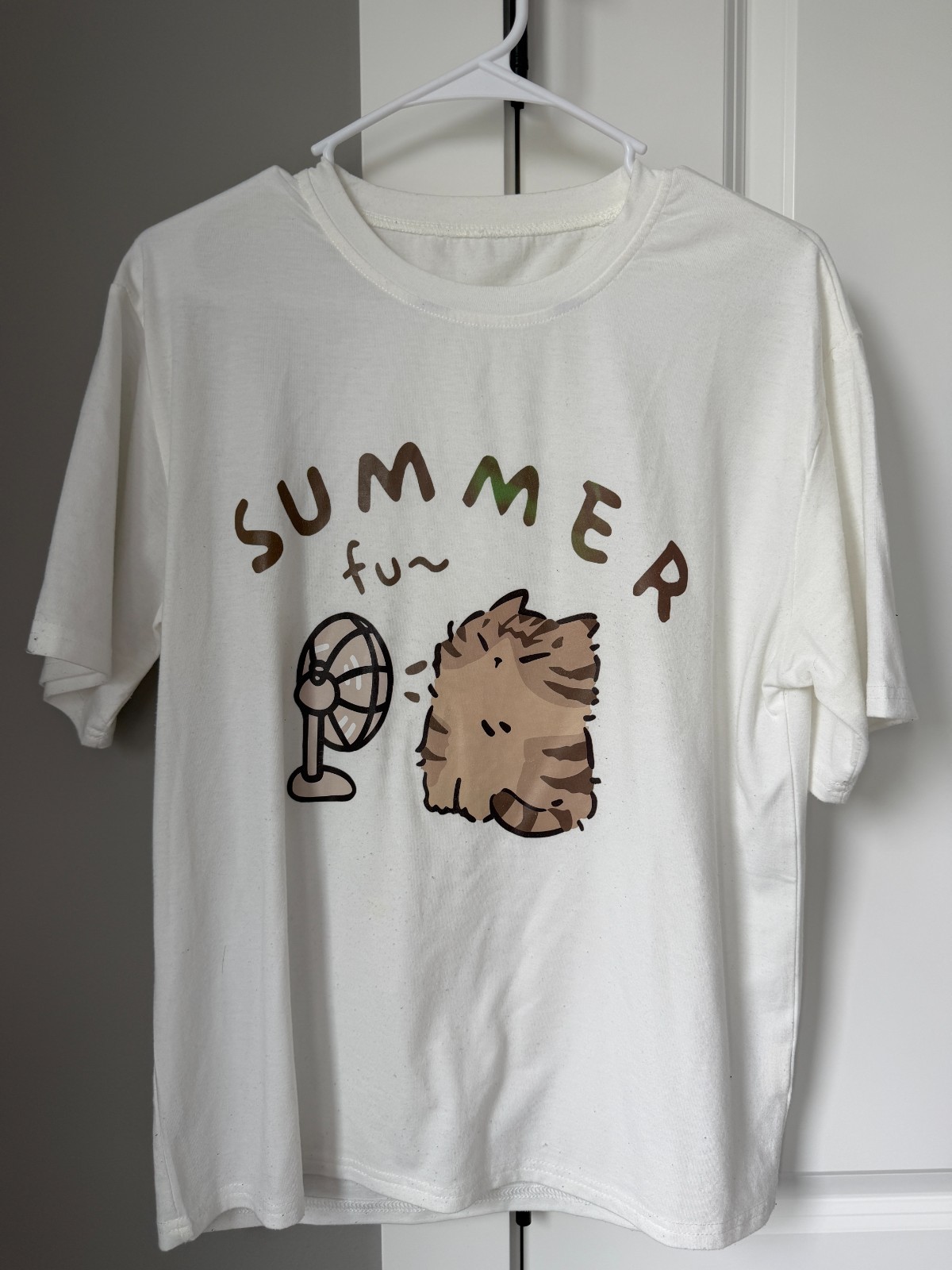 Women’s Cat Print T-Shirt White Short Sleeve Summer Top Sports Activewear Tee