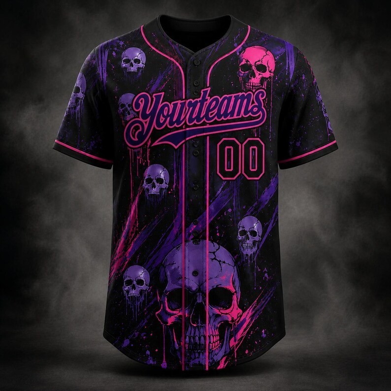 Personalized Gothic Skeleton Head Halloween Baseball Shirt Youth & Adult Sizes