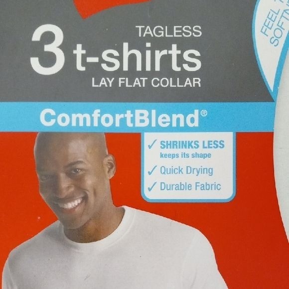 Hanes Size XL T-Shirts 3-Pack Comfort Blend Tagless Lay Flat Collar White NEW