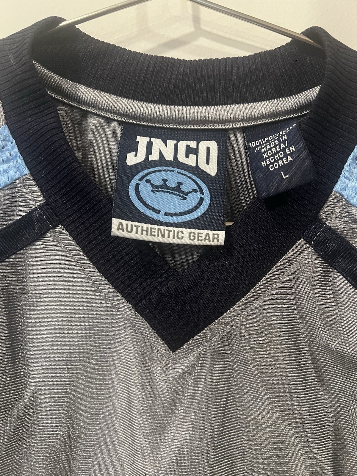 Y2K JNCO Saberrtooth Gray and Blue Jersey Size Large Skater Streetwear