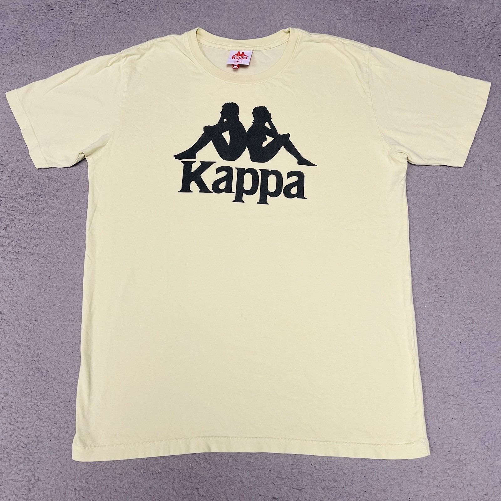 Kappa T Shirt Men’s Size S Light Yellow Black Omini Spell Out Logo Tee Retro Y2k