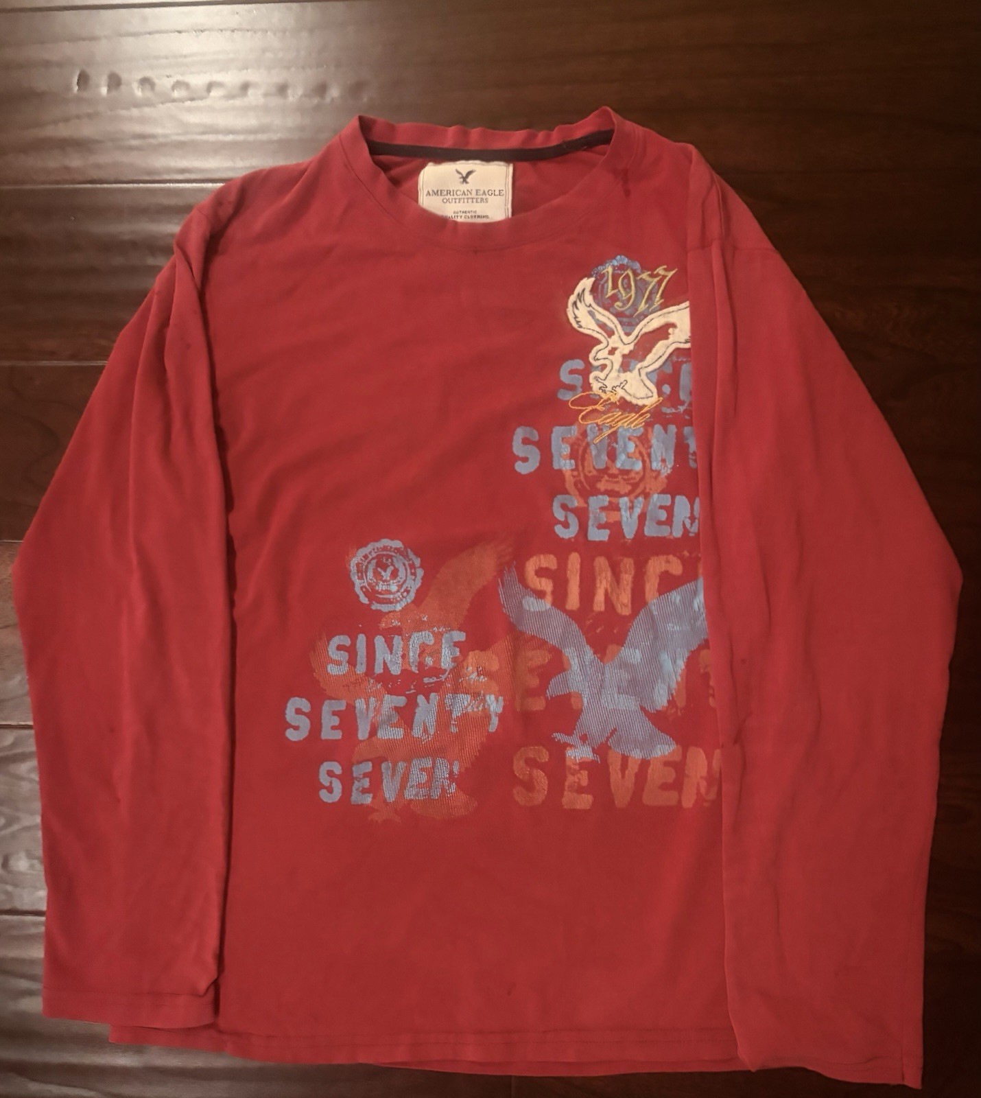 Y2K Red American Eagle Long Sleeve Shirt With Eagle Graphic