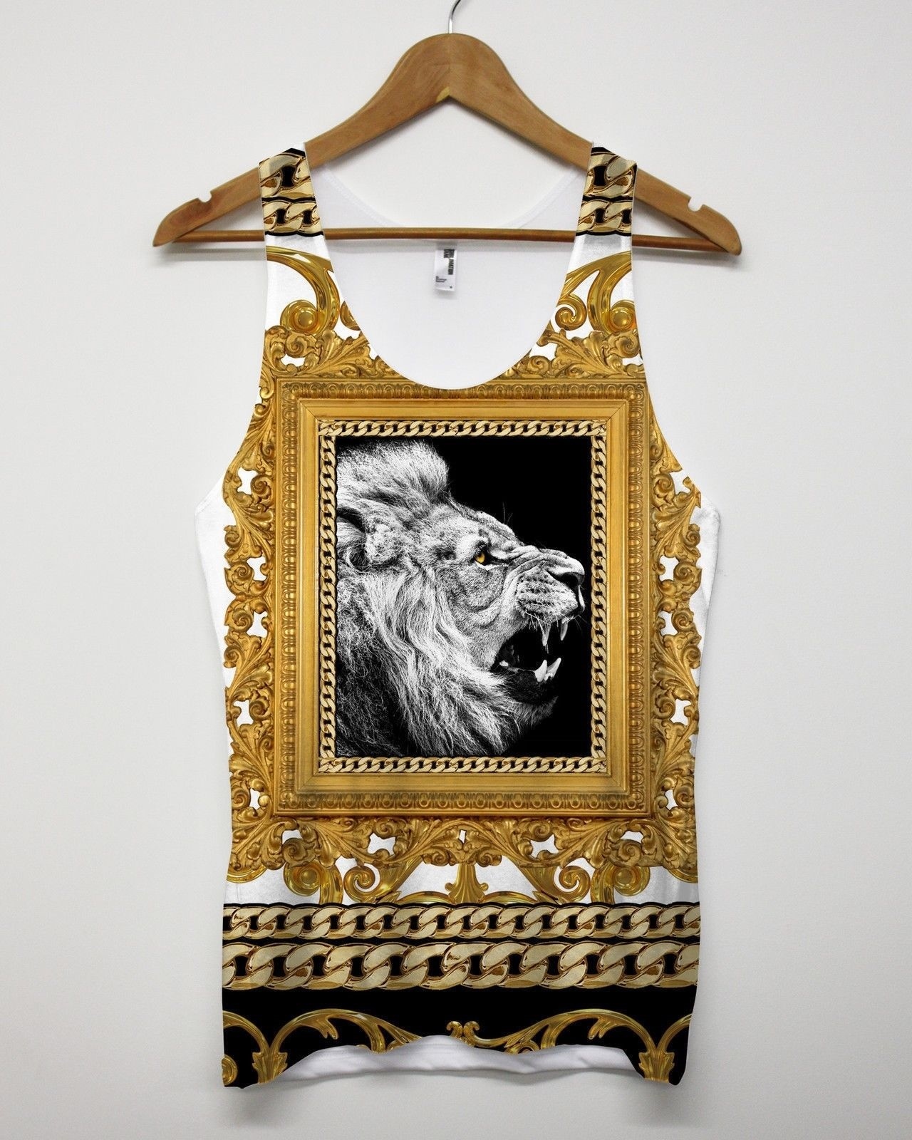 Lion Gold Frame All Over Print Vest Singlet Tank Top Men Urban Hip Hop Swag King