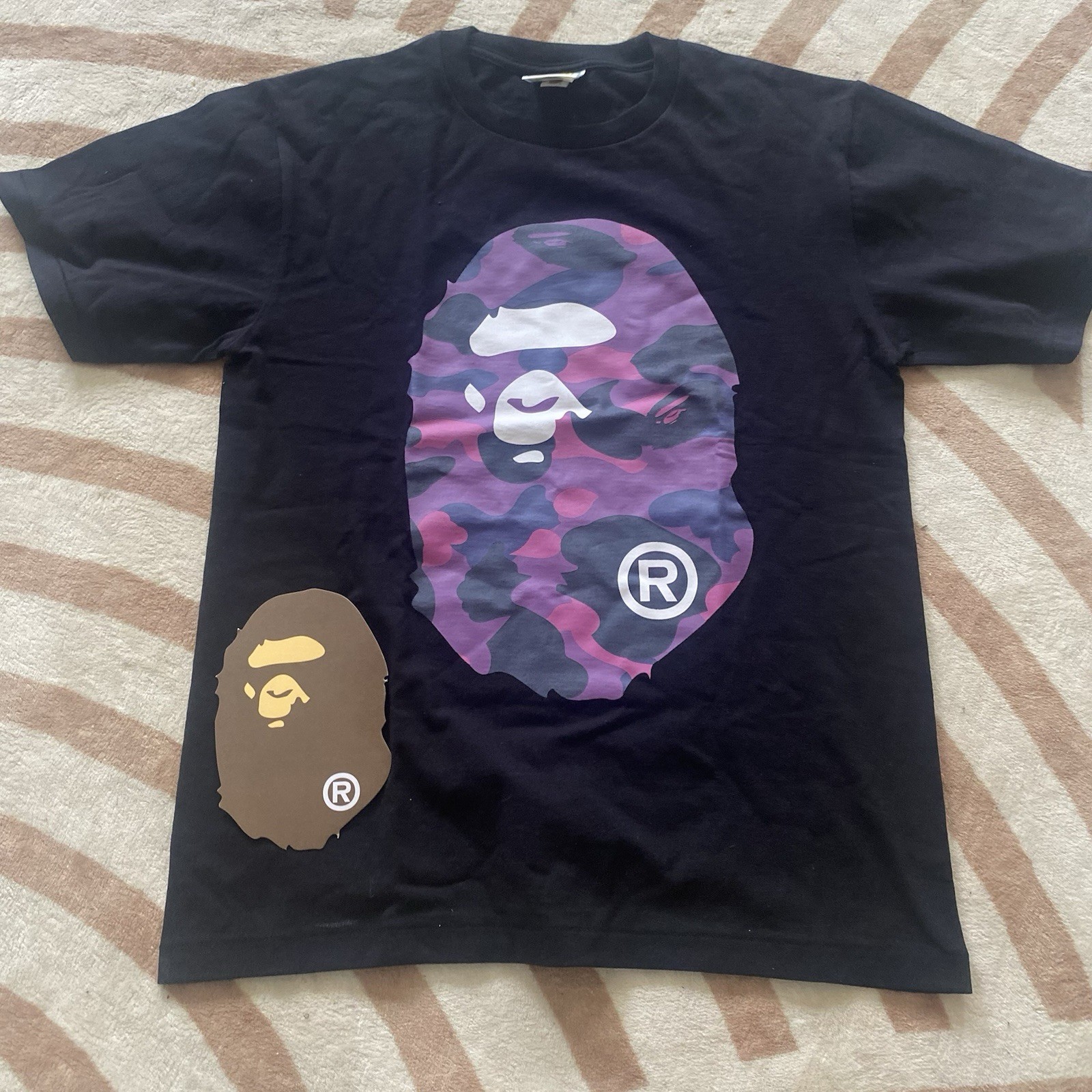 A Bathing Ape BAPE Men’s Black Camo Ape Head Logo Cotton T-Shirt M/L