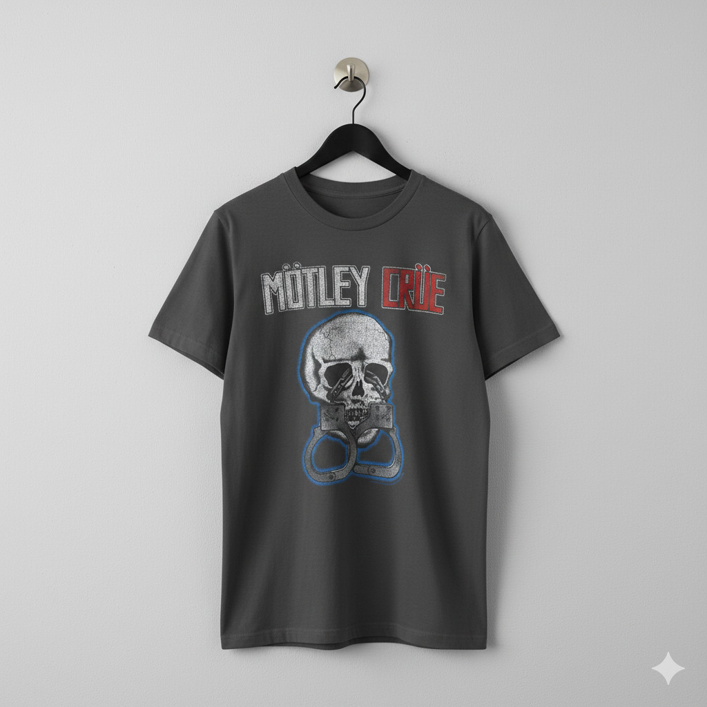 Vintage 80s Glam Metal Skull Handcuffs Inspired Graphic Tee – T530