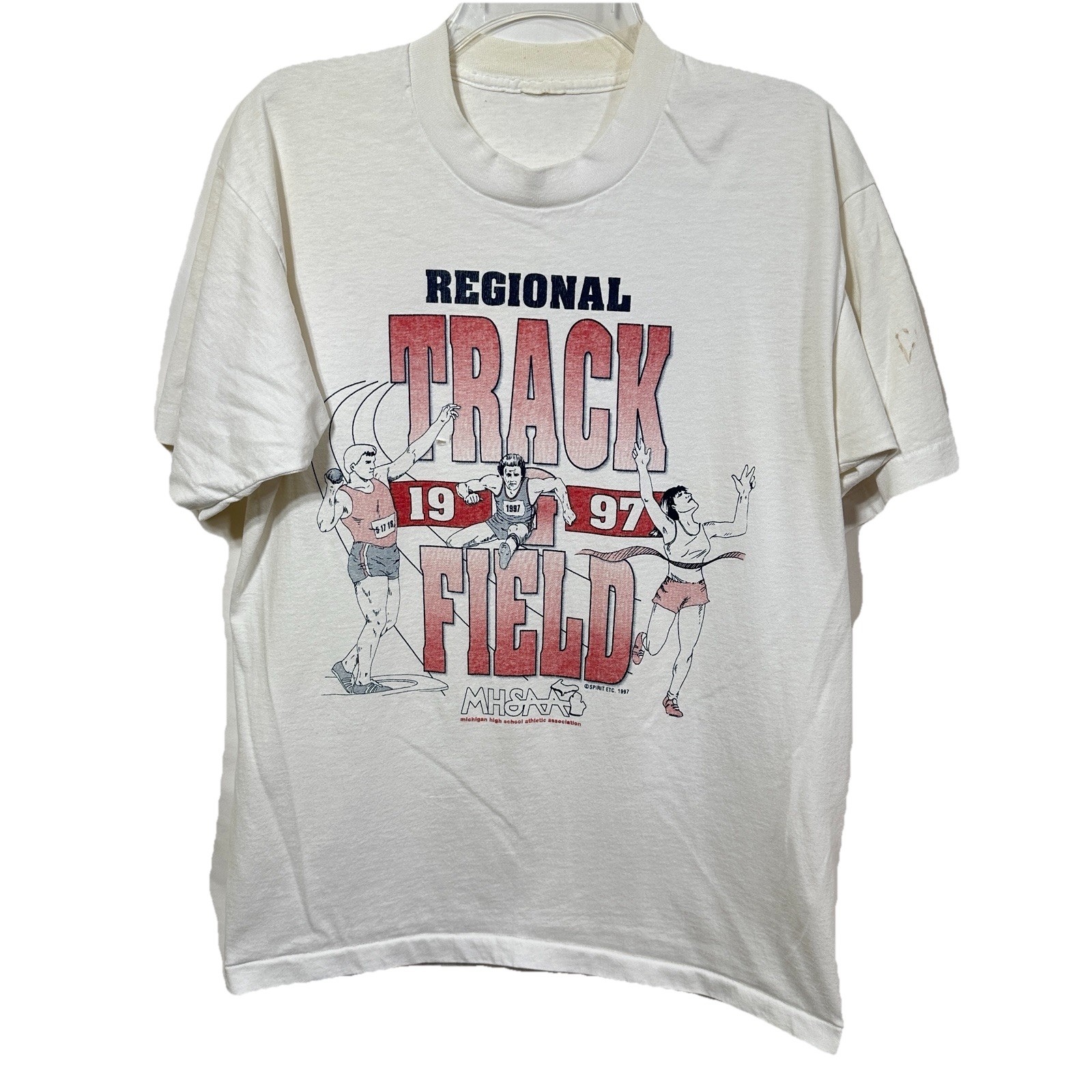 Vintage Single Stitch MHSAA 1997 Track & Field Distressed T-Shirt M Michigan Tee