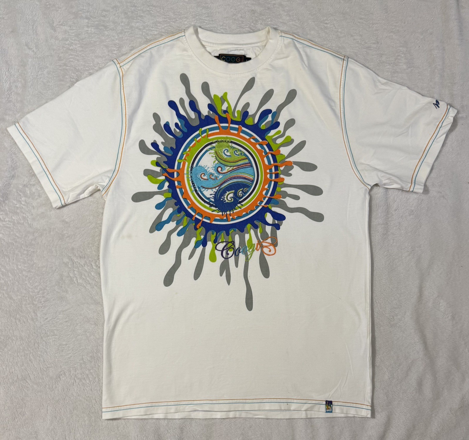 100% Authentic Coogi EMBROIDERED White T Shirt – Size LG – VERY NICE – RARE