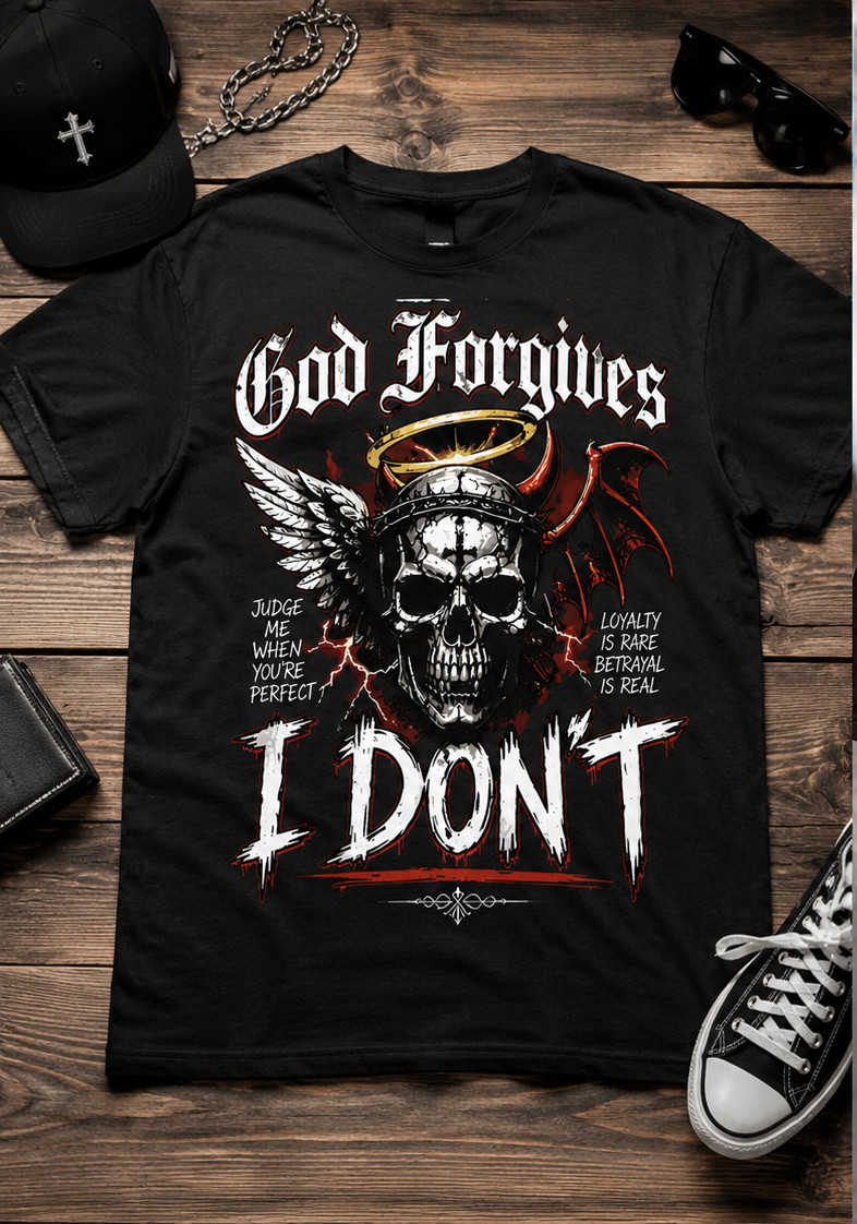 Mens Streetwear God Forgives I Dont Graphic Tee Shirt Pro Club Shakawear Skull